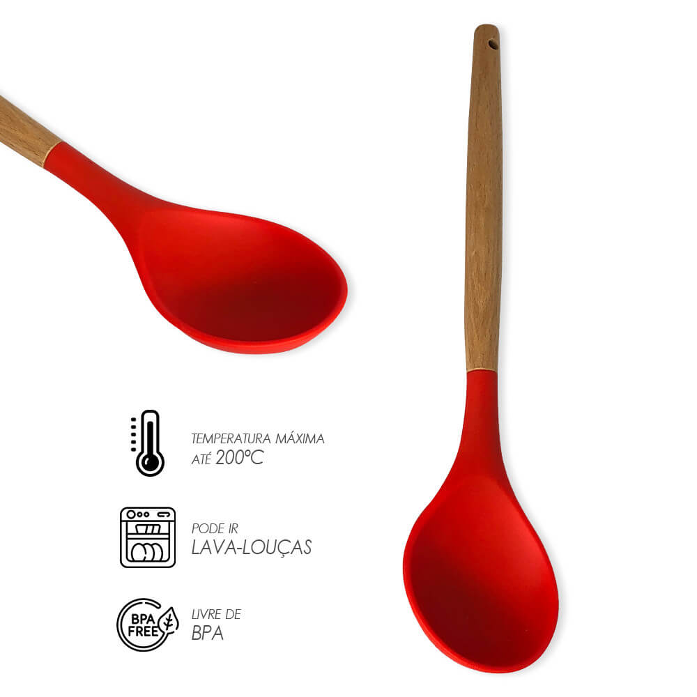 Colher em Silicone com Cabo de Bambu - 32cm