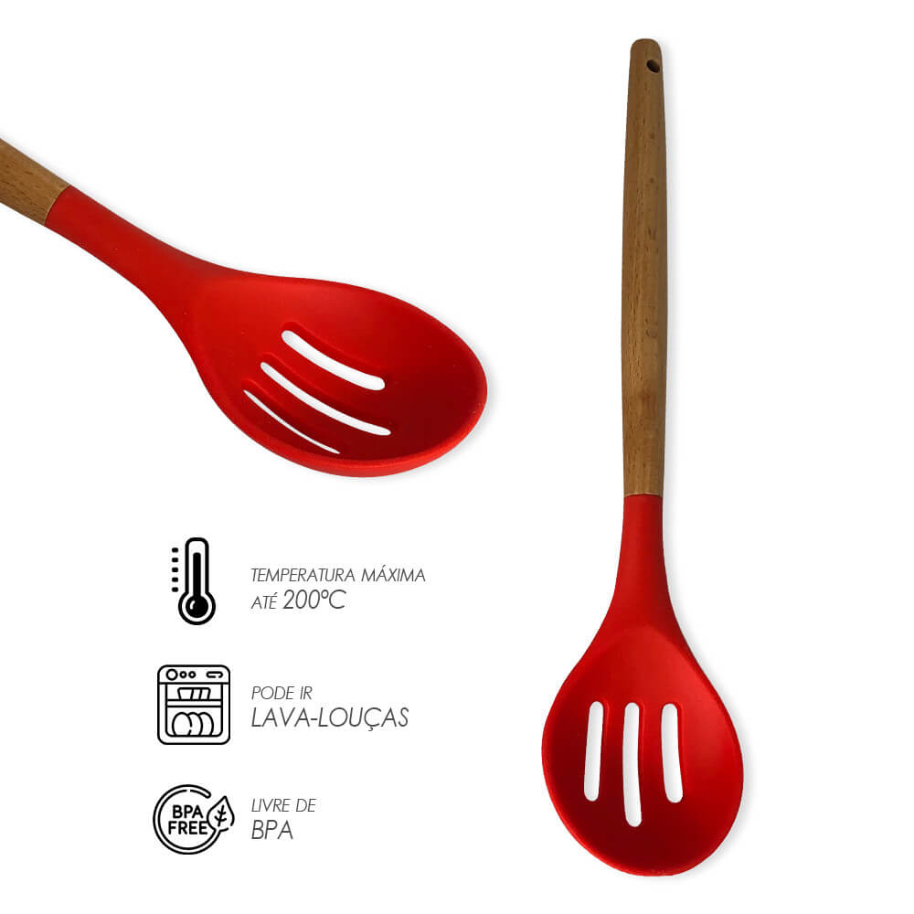 Colher Raspa Tudo em Silicone com Cabo de Bambu - 32cm