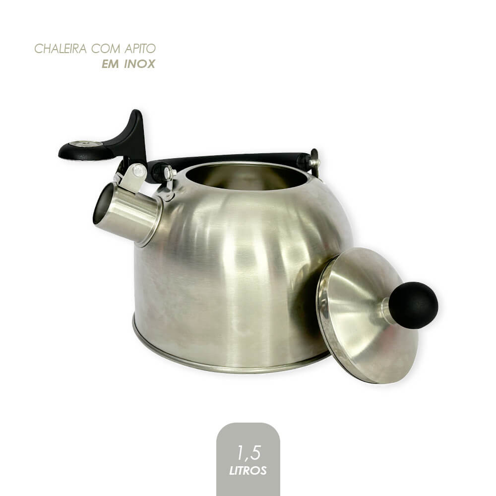 Chaleira com Apito - 1,5 Litros - Aço Inox