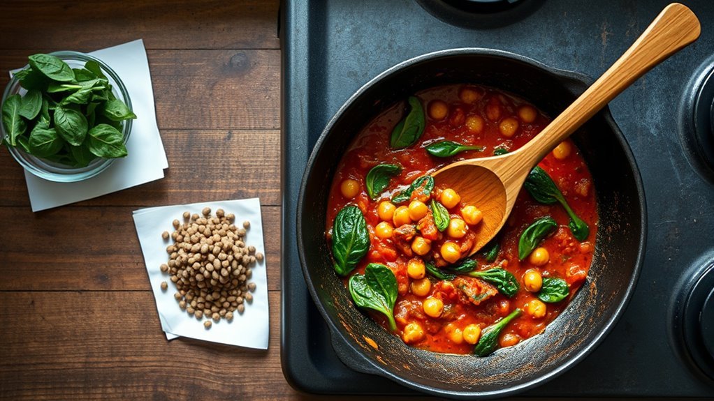 Do you get iron from cooking in cast iron? A cast iron skillet with a simmering tomato dish