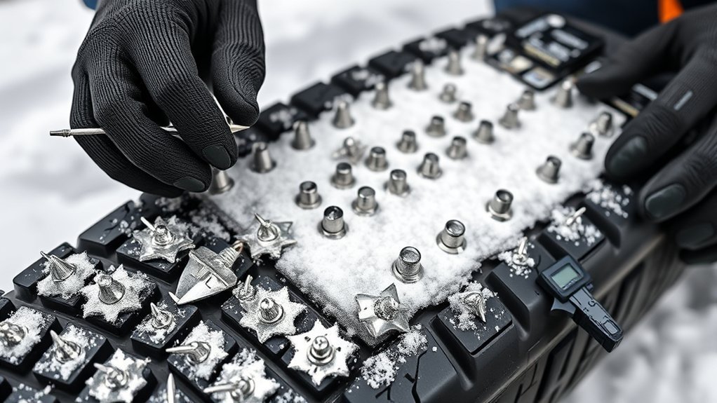 measuring tire tread depth to choose the correct tire stud size