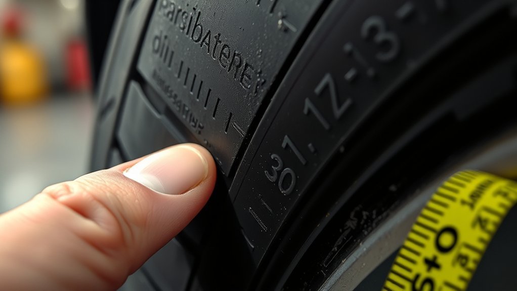 Tire sidewall code showing width, aspect ratio, construction type, and rim diameter