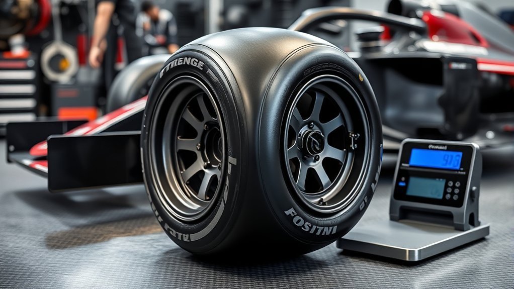 Front and rear Formula 1 tire weight differences