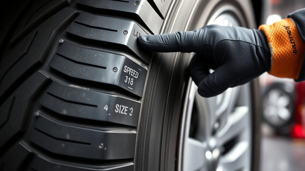Tire sidewall load index and speed rating example showing load capacity and speed limit