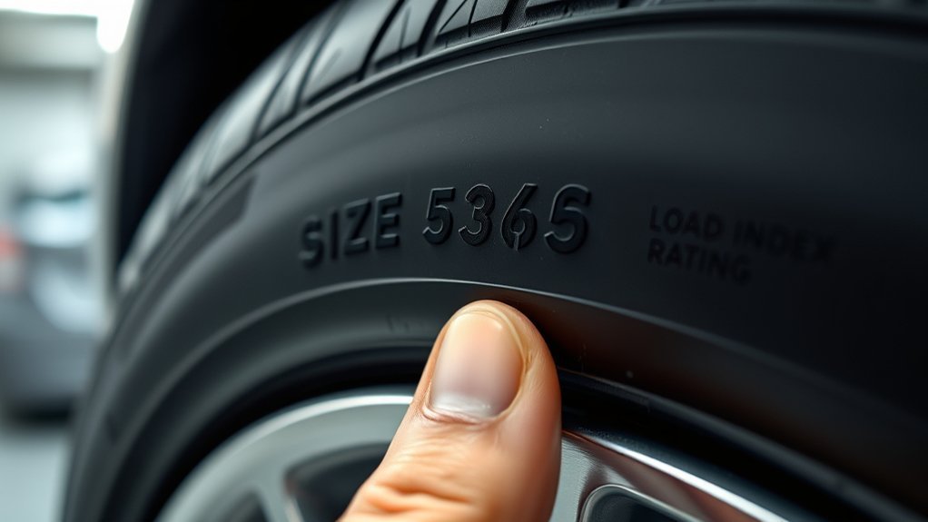Tire sidewall service description showing load index and speed rating