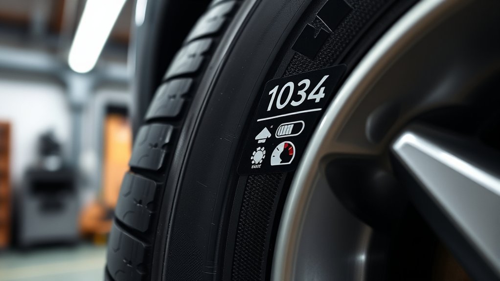 Tire sidewall showing load index and speed rating code