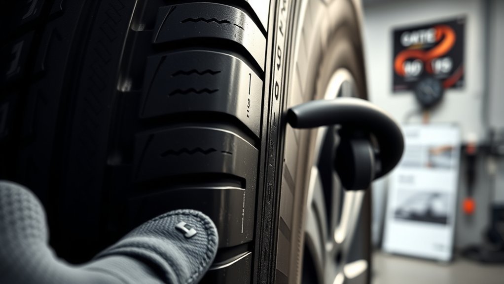 Tire sidewall showing load index and speed rating used to confirm vehicle fitment