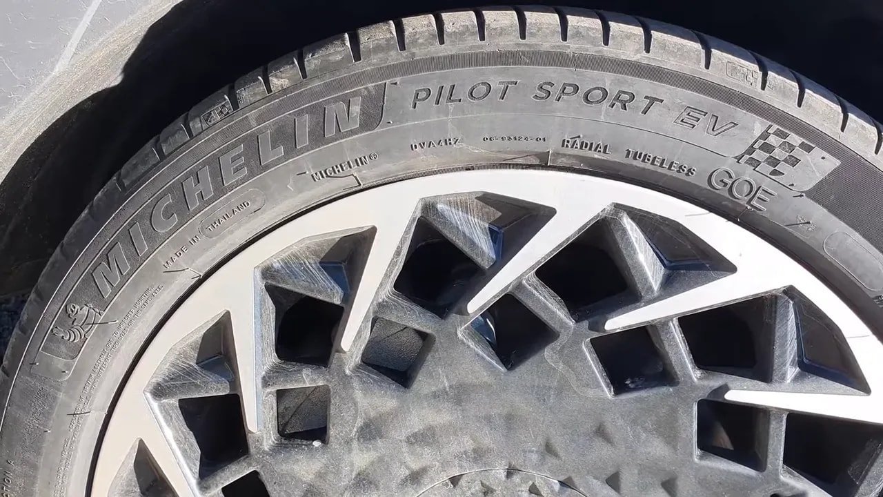 Michelin Pilot Sport EV branding and tread pattern close-up