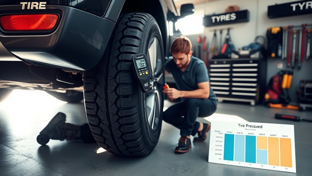 Tire pressure gauge checking proper tire inflation after upsizing