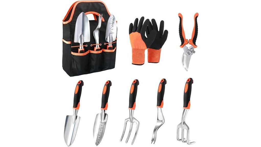 orange gardening tools set
