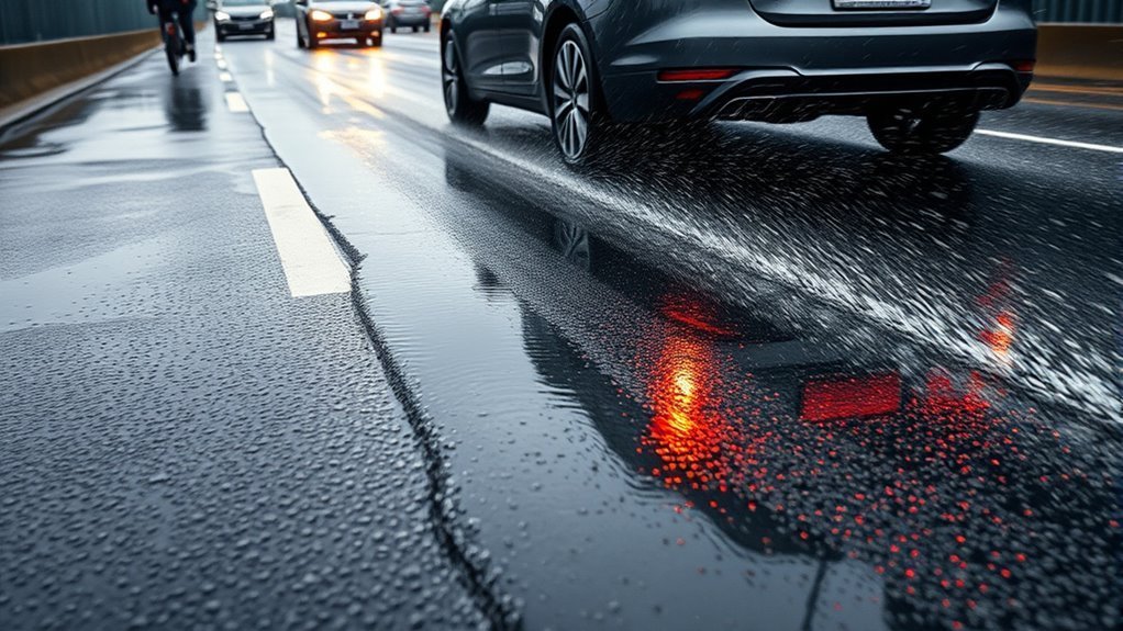 Driver reducing speed in rain to lower hydroplaning risk