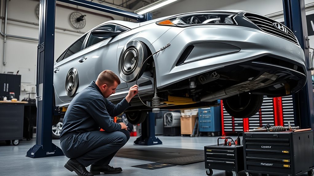 Reliable alignment shop inspecting Hyundai Sonata camber issue