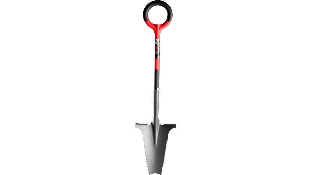 serrated red garden shovel
