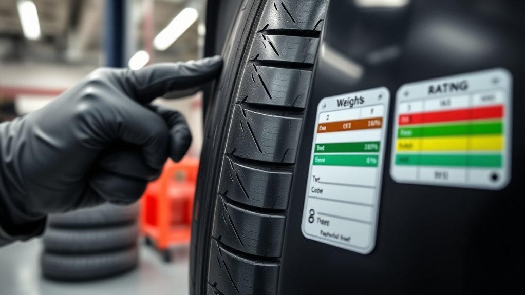 Tire sidewall showing load index and speed rating markings
