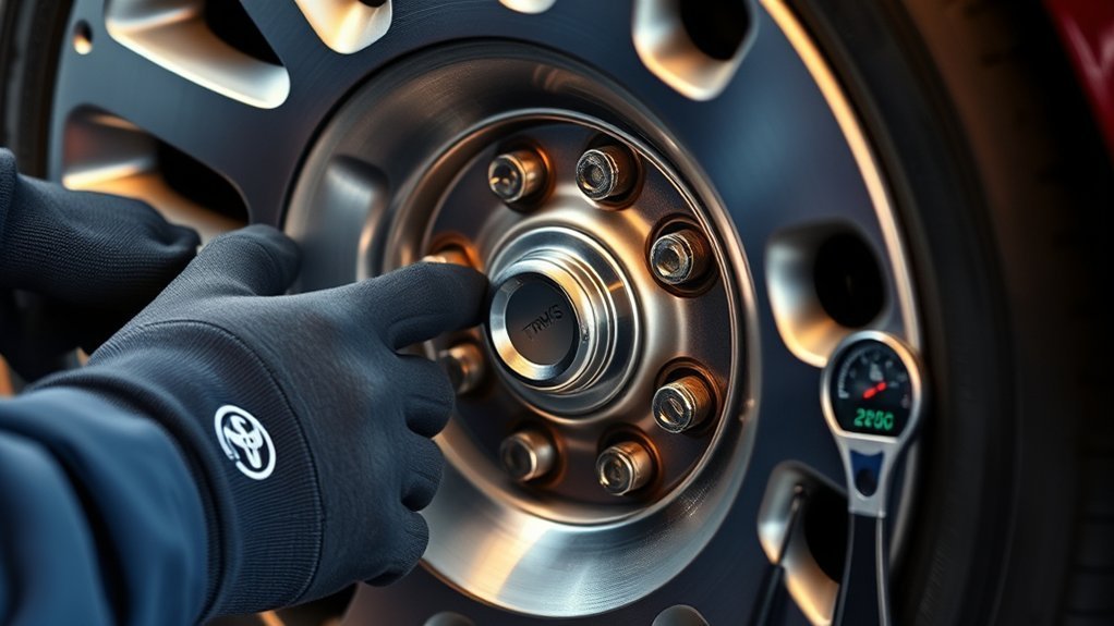 Toyota Camry tire pressure monitoring system dashboard and wheel sensor illustration