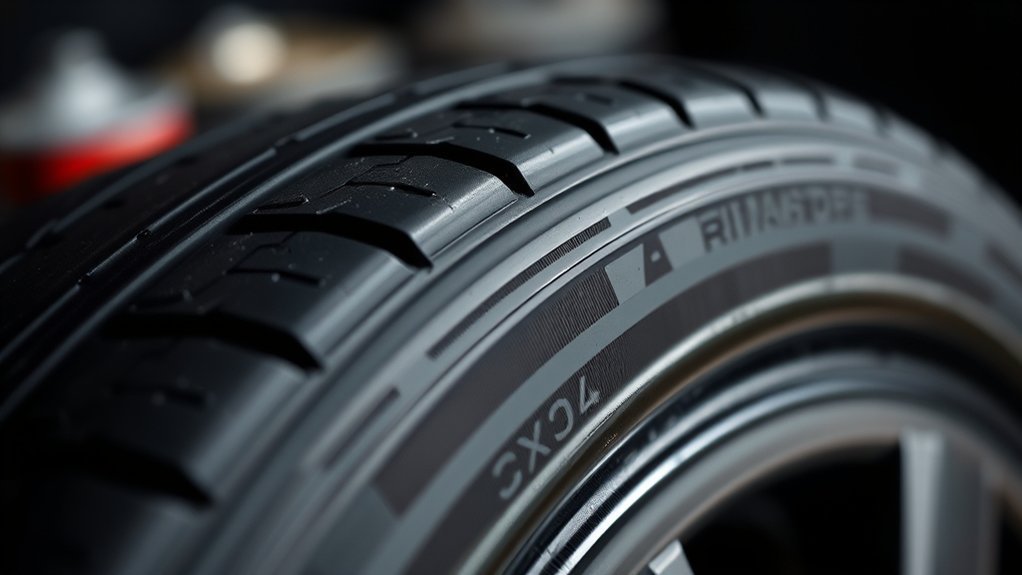 Tire sidewall ratings showing load index and speed rating