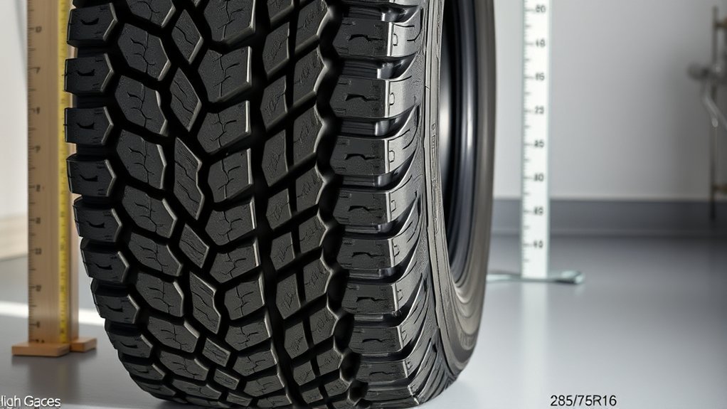 285/75R16 tire size code showing width, aspect ratio, radial construction, and 16-inch rim diameter
