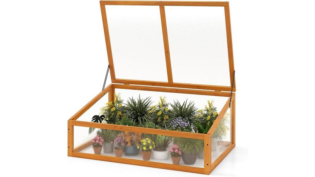 wooden greenhouse with flip top